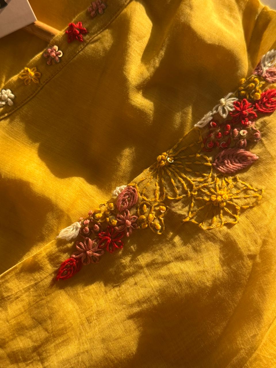 Sunshine Bloom Embroidered Kurti Set