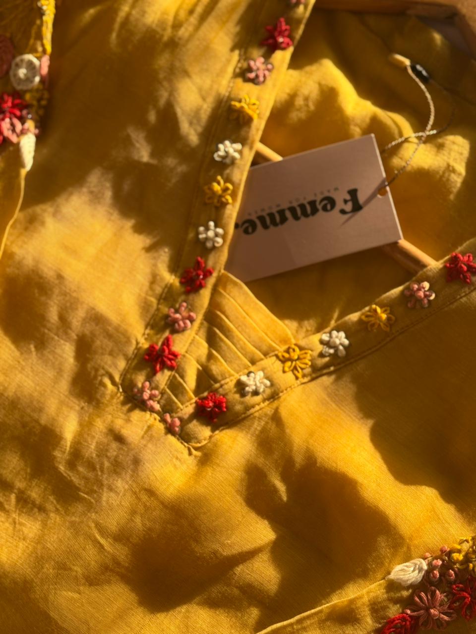 Sunshine Bloom Embroidered Kurti Set