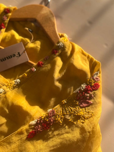 Sunshine Bloom Embroidered Kurti Set