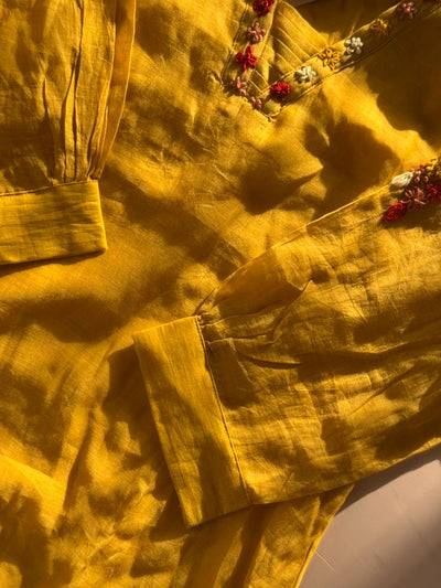 Sunshine Bloom Embroidered Kurti Set