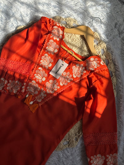 Elegant Orange Embroidered Kurta Set with Dupatta