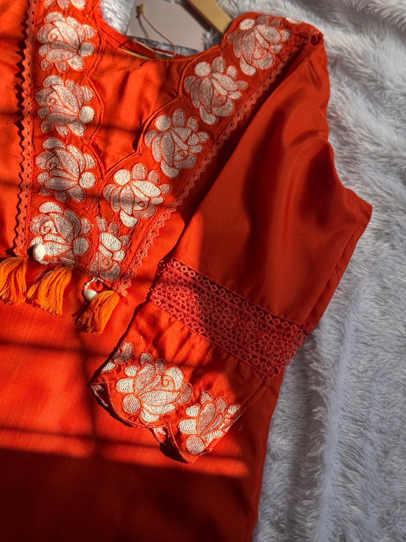 Elegant Orange Embroidered Kurta Set with Dupatta