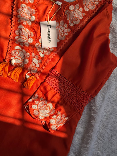 Elegant Orange Embroidered Kurta Set with Dupatta
