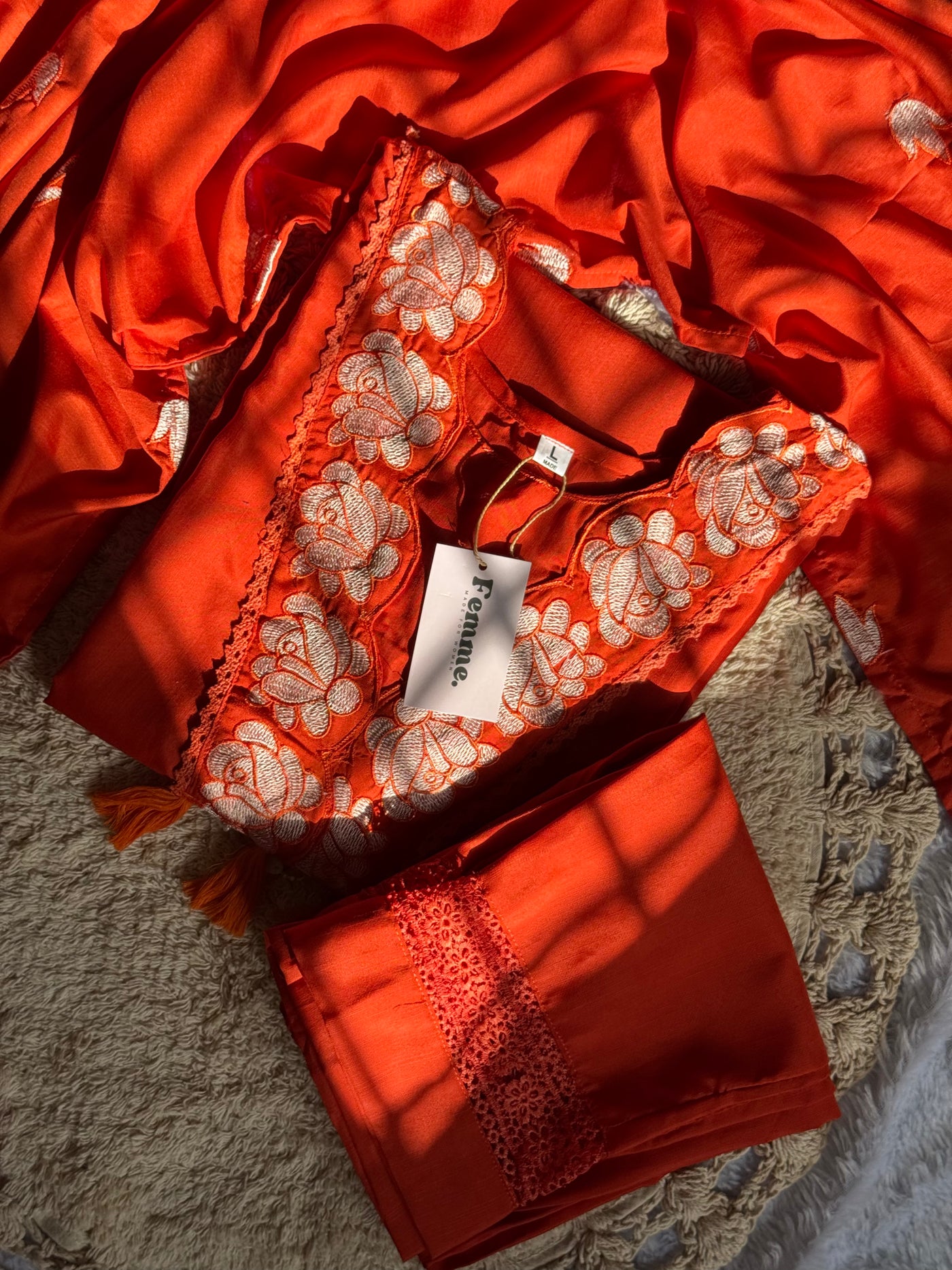 Elegant Orange Embroidered Kurta Set with Dupatta