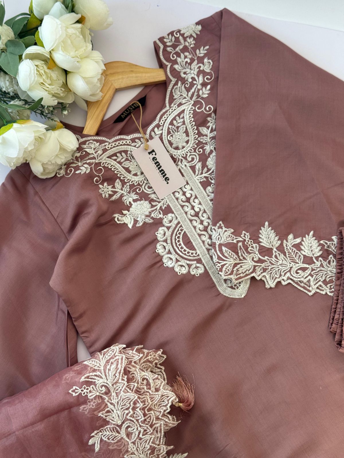 Dusty Rose Embroidered 3 piece party wear