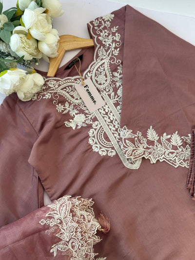 Dusty Rose Embroidered 3 piece party wear