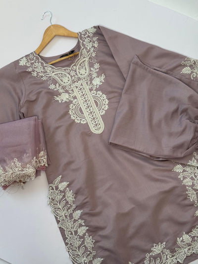 Dusty Rose Embroidered 3 piece party wear