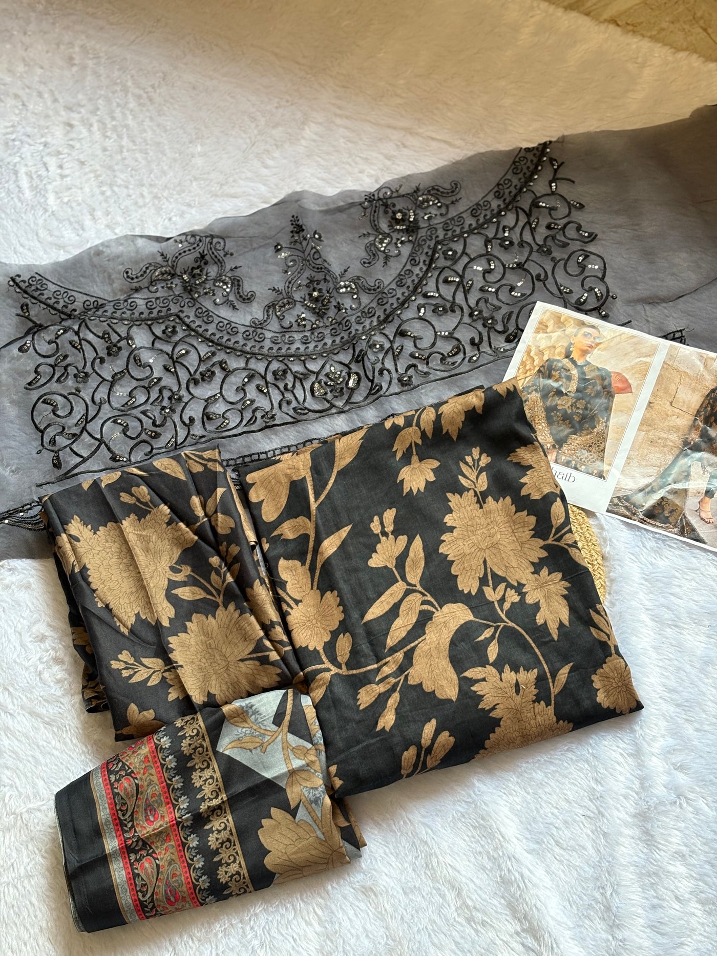 Charcoal & Gold Floral Ensemble