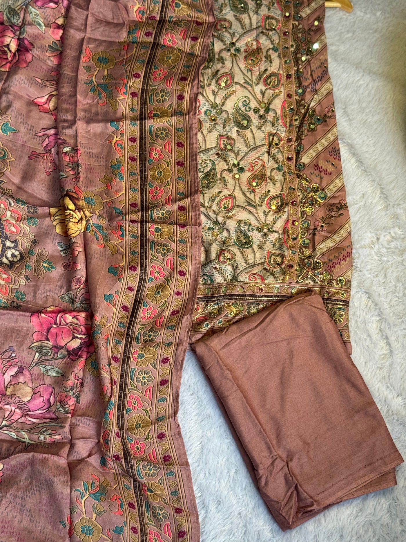 Premium Muslin Suit with Embroidery & Mirror Work