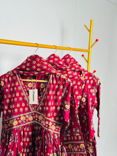 Boho Floral Maroon Anarkali Kurta