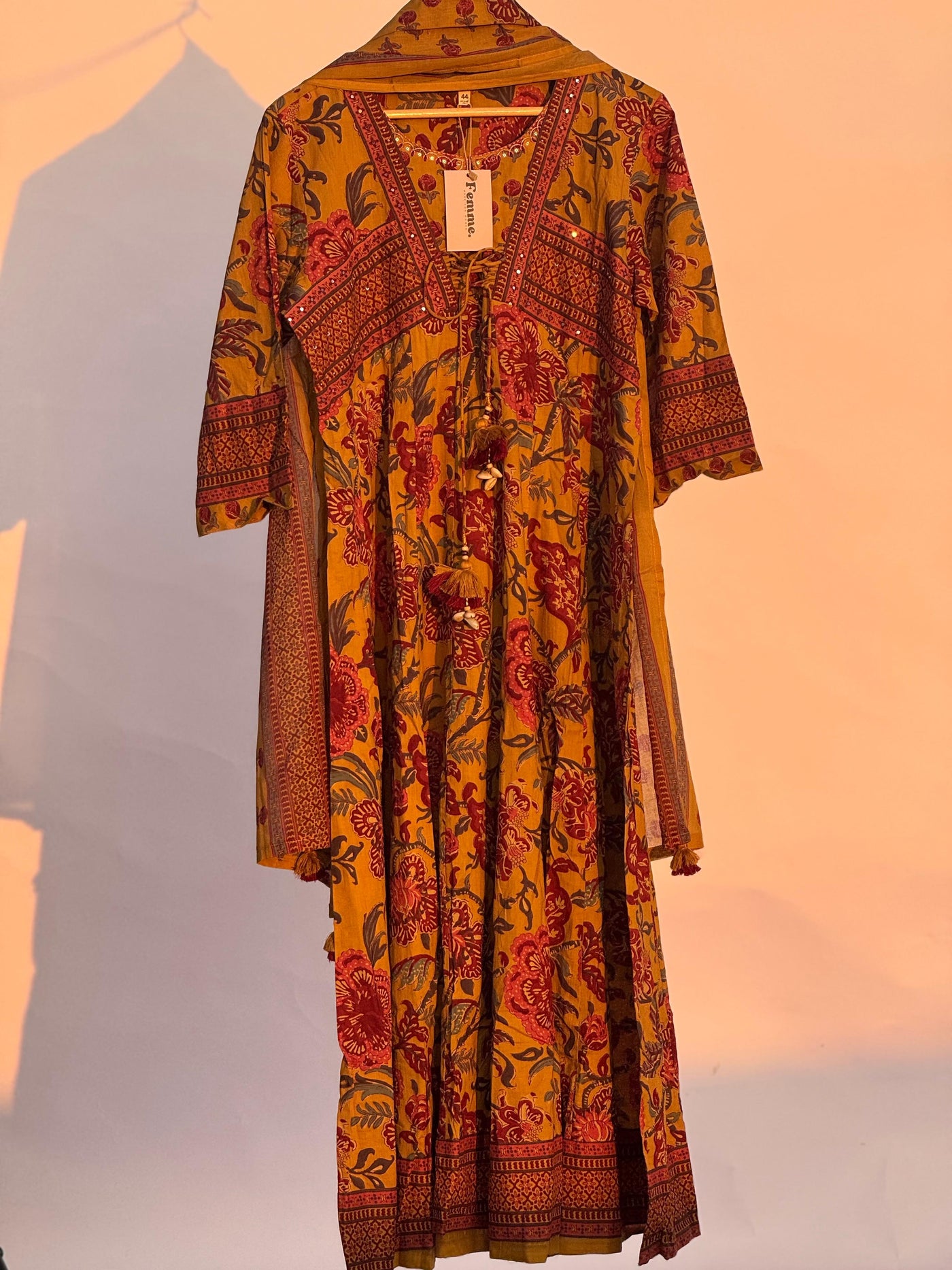 Vintage Mustard Red Floral Anarkali