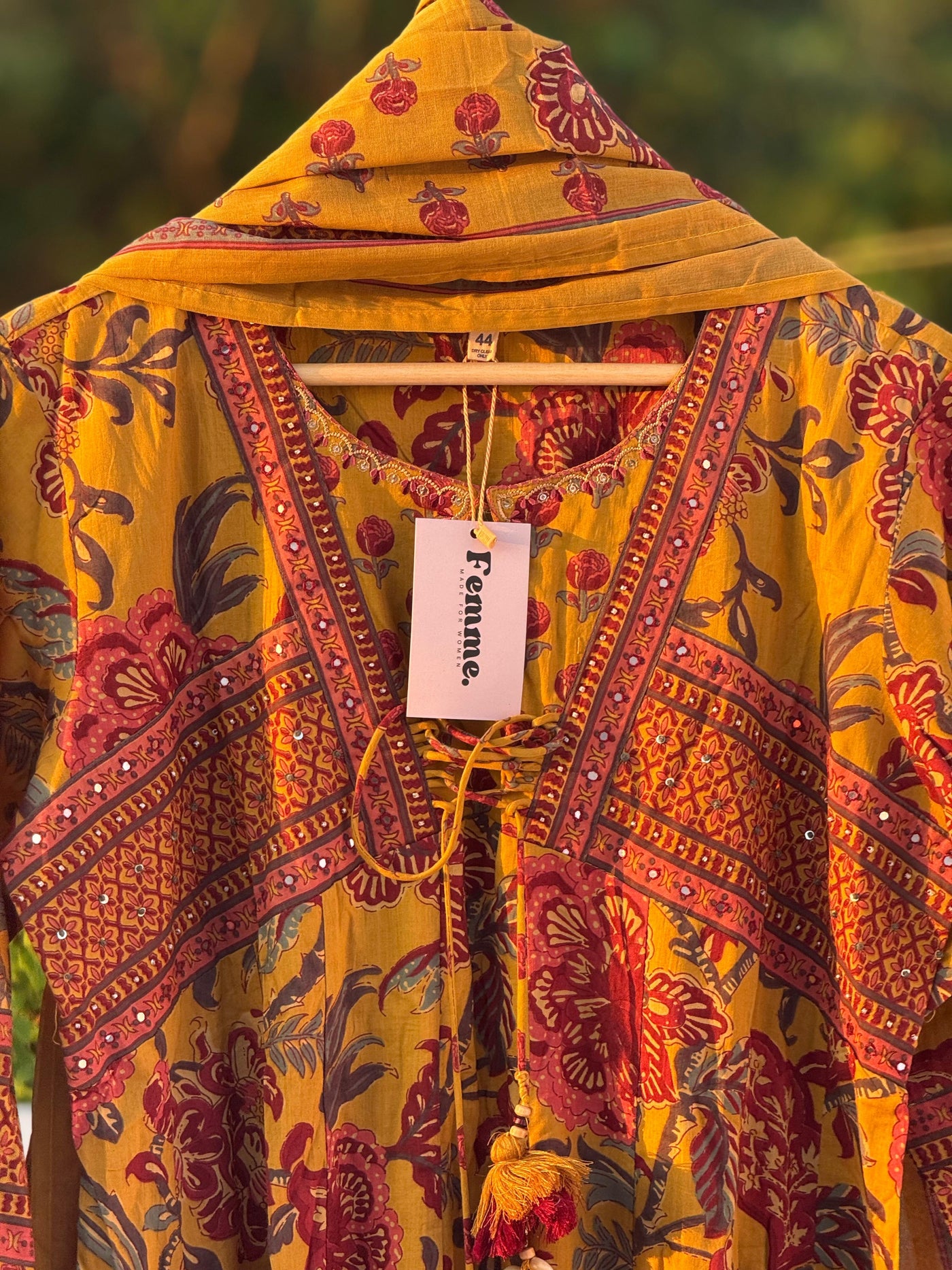 Vintage Mustard Red Floral Anarkali