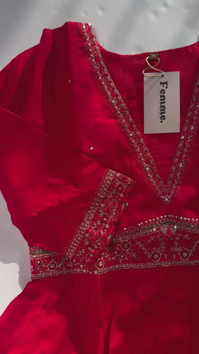 Red Sparkle Festive Kurti