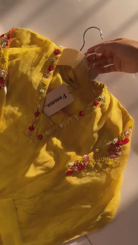 Sunshine Bloom Embroidered Kurti Set