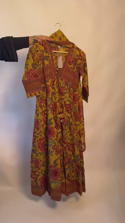 Vintage Mustard Red Floral Anarkali